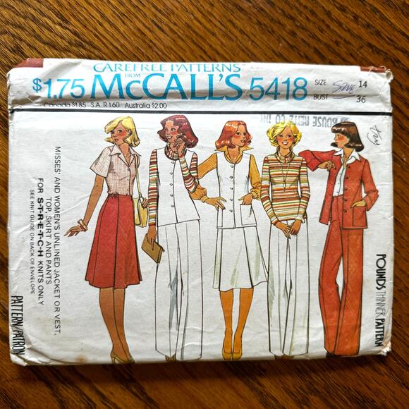 UNCUT Vintage 1970s McCalls 5418 Sewing Pattern Size Small Workwear Wardrobe Set - Picture 1 of 2